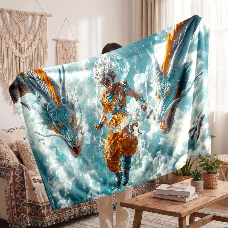 Goku Printed Flannel Blanket, Skin Friendly Warm Throw for Indoor Couch Bed Daily Use