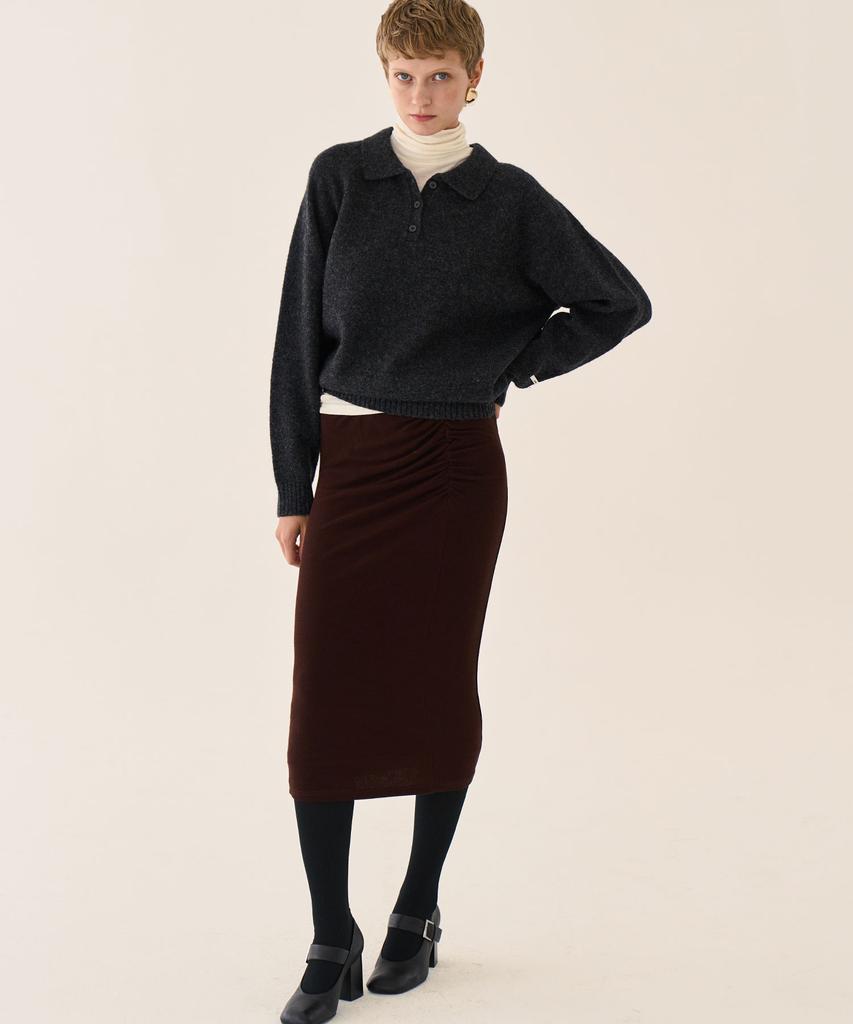 Grida J Wool Shirred Jersey Pencil Skirt _ Brown