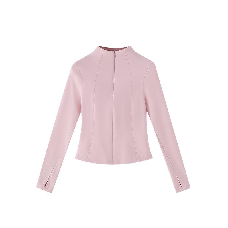 

Женское тонкое кашемировое нижнее белье: Осенне-зимний топ с длинными рукавами и полувысоким воротником на молнии XL (60-67 kg) розовый