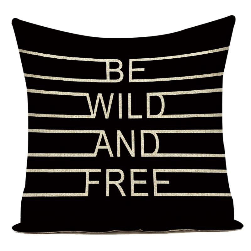 Motto Letters Printed Home Decor Cushion Covers Polyester Black White Pillow Cover Sofa Bed Car Decorative Pillow Case