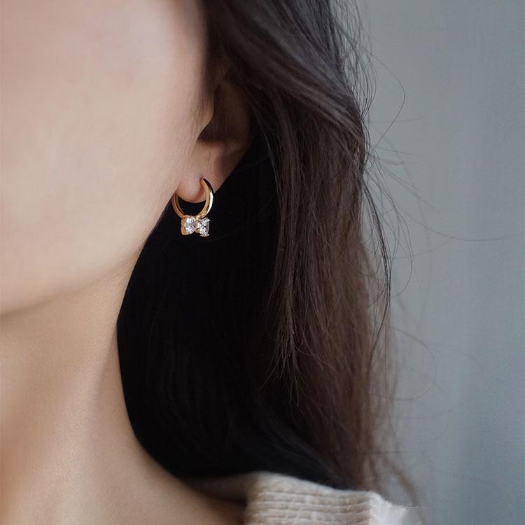 Elegant Literary Design Gold-Plated S925 Sterling Silver Bow Earrings for Women