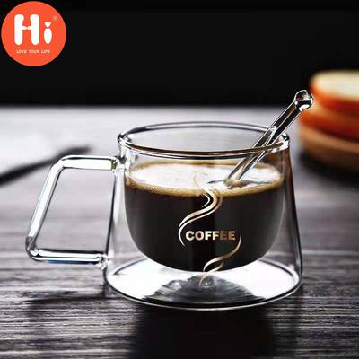 Hochbeständiger, durchsichtiger, doppelwandiger, isolierter Frühstücksbecher, doppelte Glastasse, Kaffee- und Teetasse mit Henkel