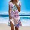 Moda Donna Graziosi Abiti Casual Estivi Primaverili a Maniche Corte con Scollo a O e Stampa Floreale Retro