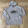 Mens Oversized Hooded Sweatshirt With Distressed Letter Print Cotton Blend Loose Fit Casual Streetwear