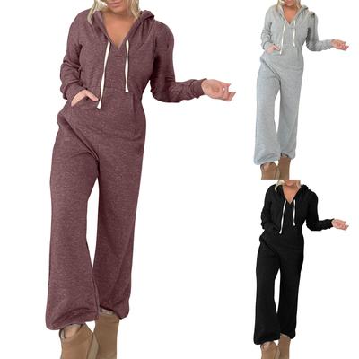 Jumpsuit für Damen, lässig, langärmlig, mit Kapuze und Taschen
