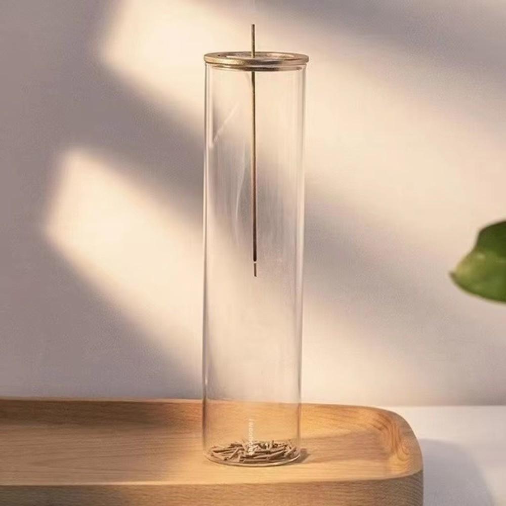 Cylindrical Shape Incense Stick Stand Transparent Minimalist Glass Incense Burner Zen Style Anti-Ash Flying Incense Holder Spa