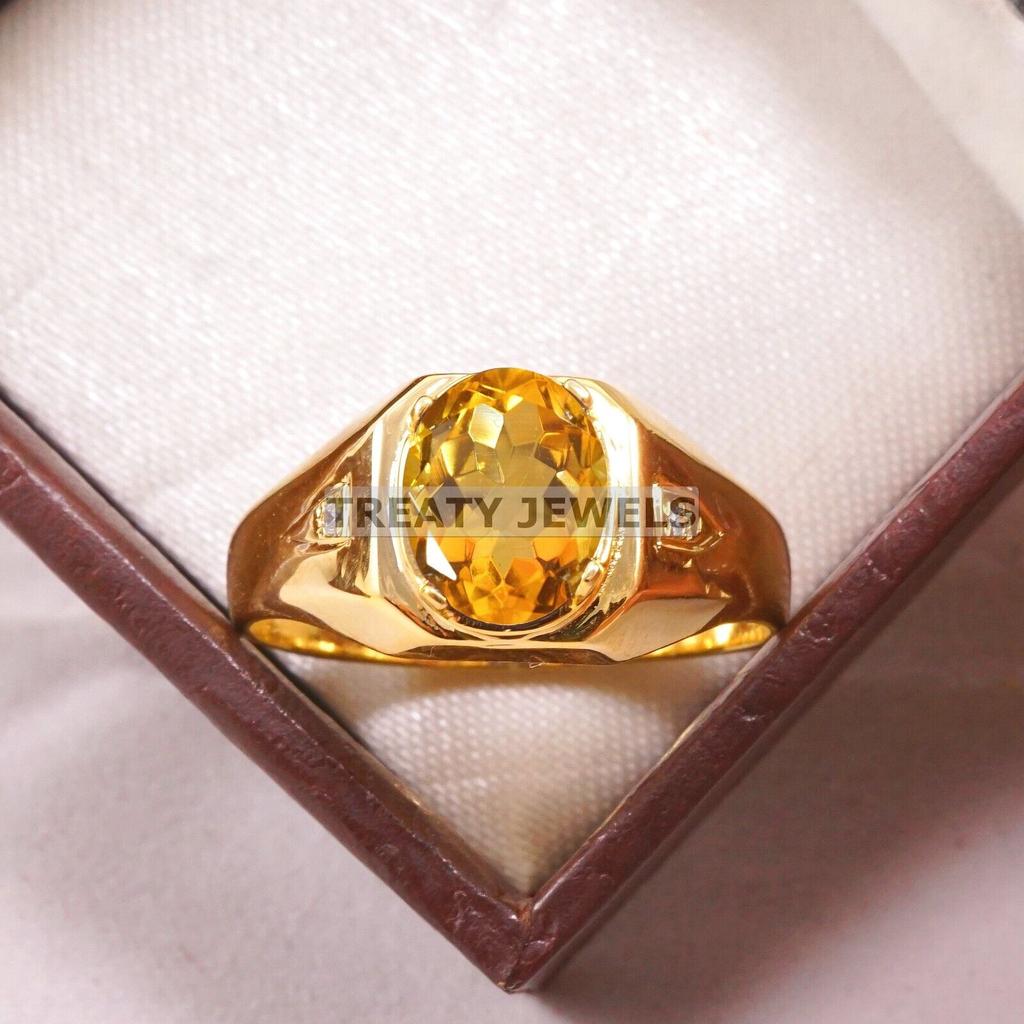 Bague Plaqué Or Argent Sterling 925 Coupe Ovale Citrine Pour Homme #A961 JL375669276981