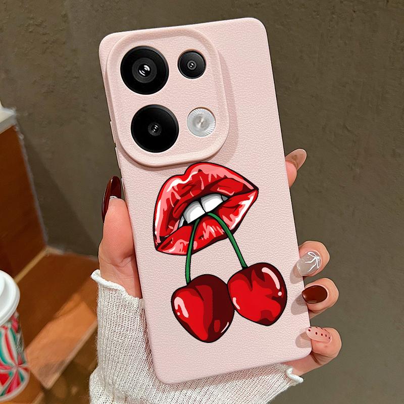 Cartoon Cherry Fruits Case For Xiaomi 13T Pro Redmi Note 15 Pro 4G Redmi Note 14 13 Pro+ 5G Leather Texture Silicone Cover
