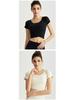 Chinese Style Women's Summer Yoga Top – Short Sleeve, Fixed Cups, Cross Mesh, Pleated, Slim Fit Sports Wear