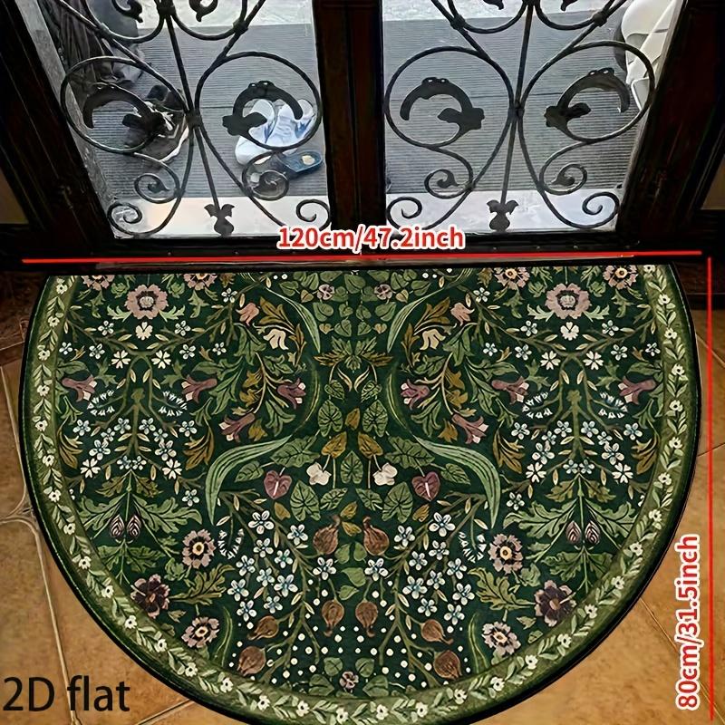 Elegant Vintage Floral Semi-Circular Carpet Soft Non-Slip Decorative Mat 2D Print Botanical Rug for Front Door Porch Balcony Decor