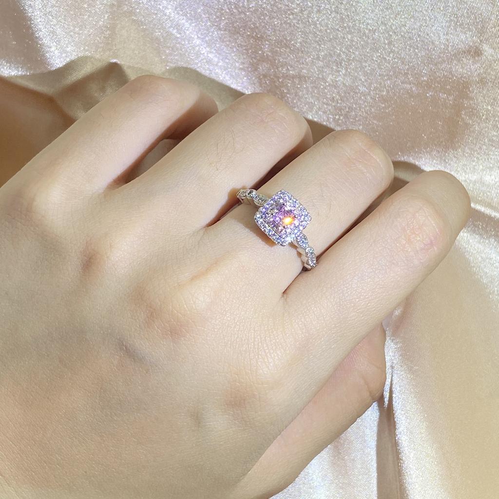New Square Big Pink AAA Cubic Zircon Rings For Women  Silver Trendy Party Engagement Wedding Jewelry Geometric Zircon Ring