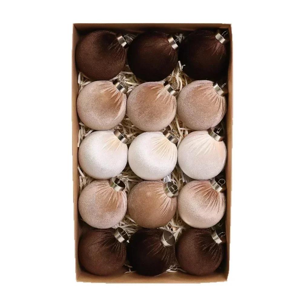 Christmas Tree Ornaments Velvet Balls Set 15 Pieces with Shatterproof Material for Tree Garland and Wreath Holiday Decor