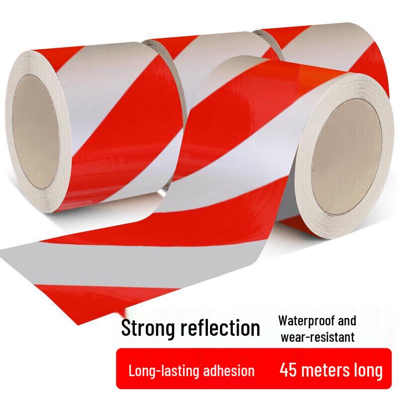Red & White Diagonal Reflective Warning Tape