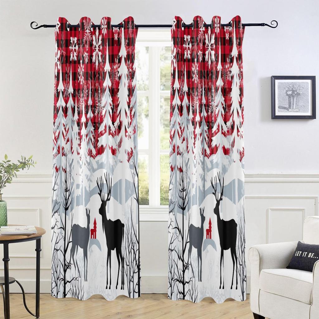Collection Christmas Blackout Curtains Elk Printed High Shading Curtains for Bedroom Living Room Kitchen Children's Room 2 Pcs