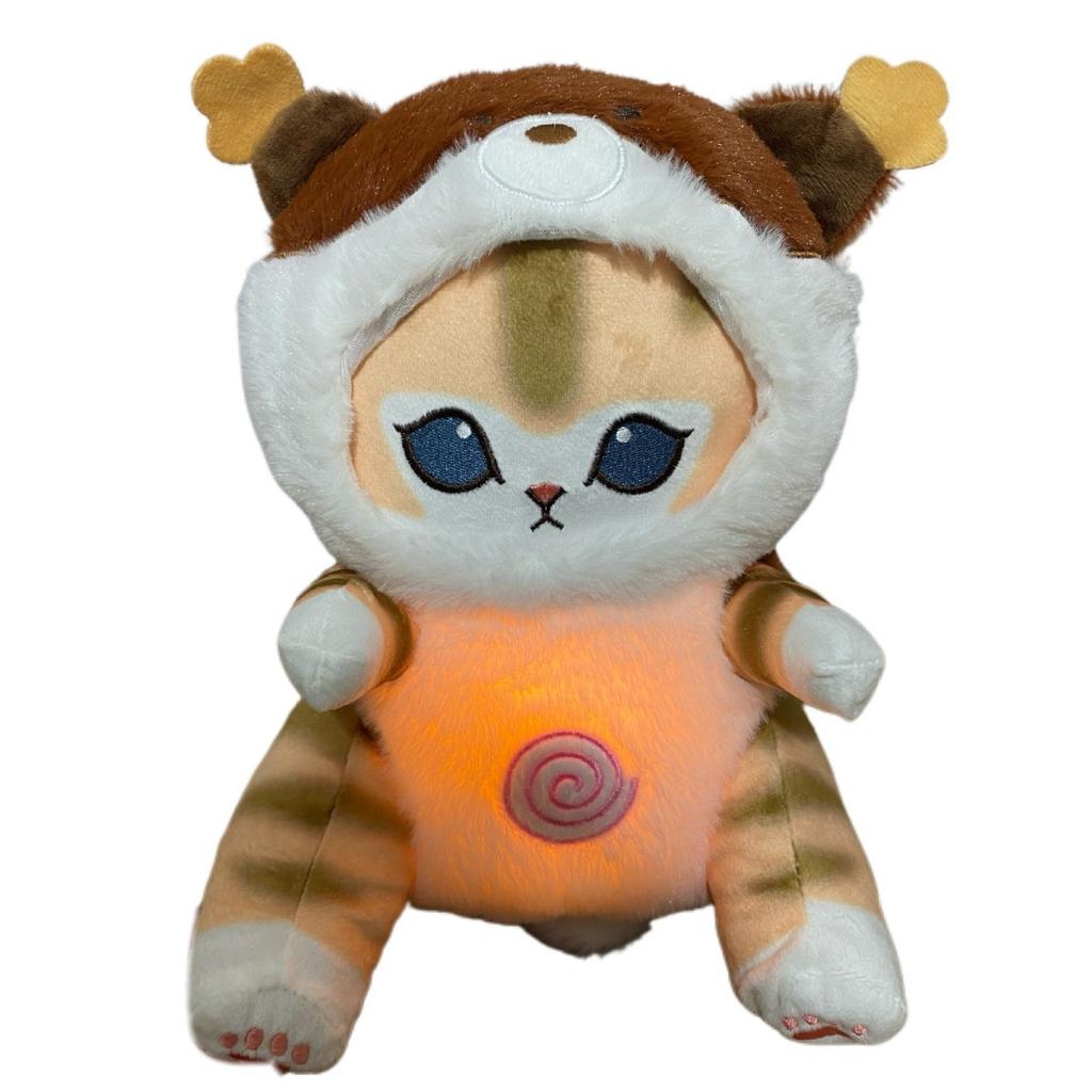 JOYBLISS Stock Soothing New Breath Light Sound Cute Leering Cat Music Early Education Doll Stuffed Animals