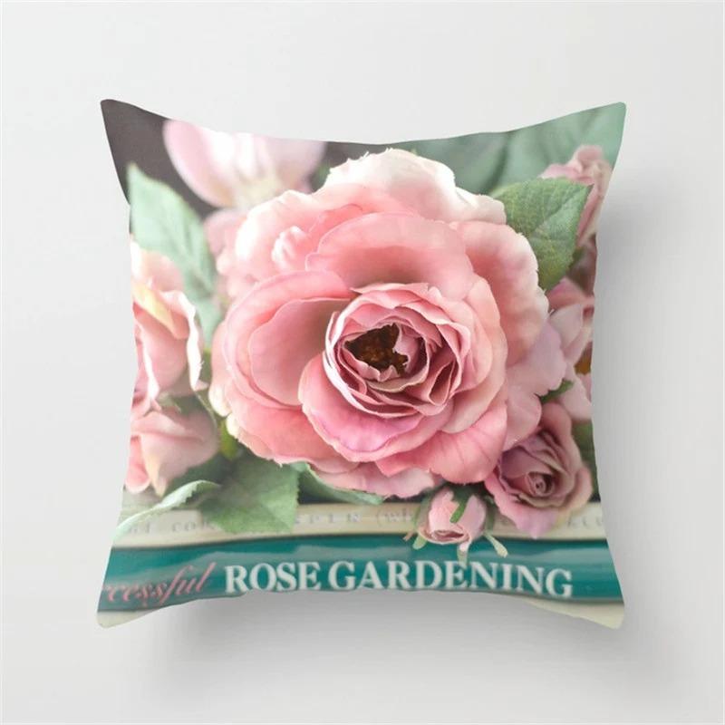 Rose Sonnenblume Blumenserie Polyester Kissenbezug Nordischer Stil Heimdekoration Kissenbezug Sofa Bett Auto Kissenbezug