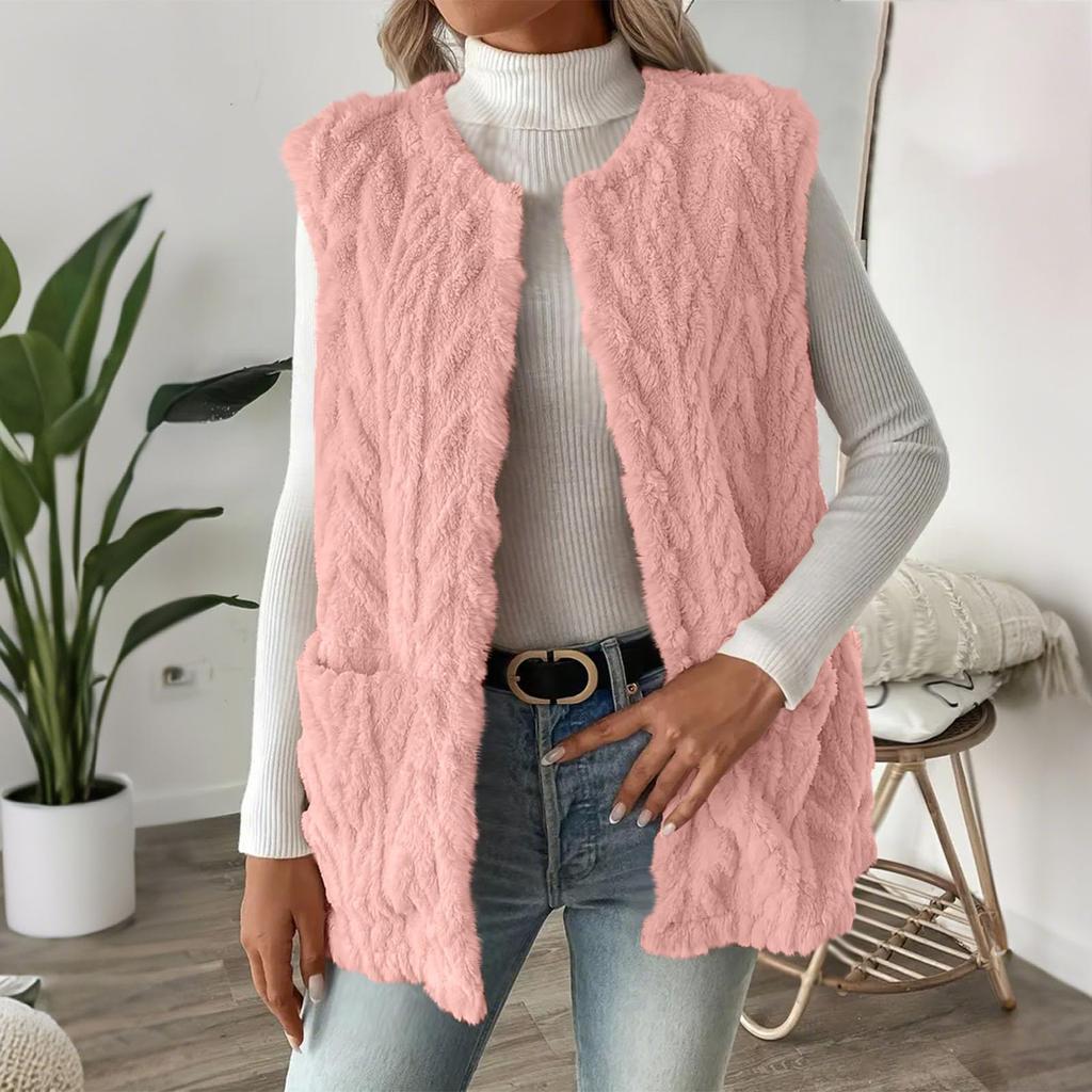 Fashion Women's Winter Plush Wool Jacket Casual  Knitted Vest Warm Lightweight Coat