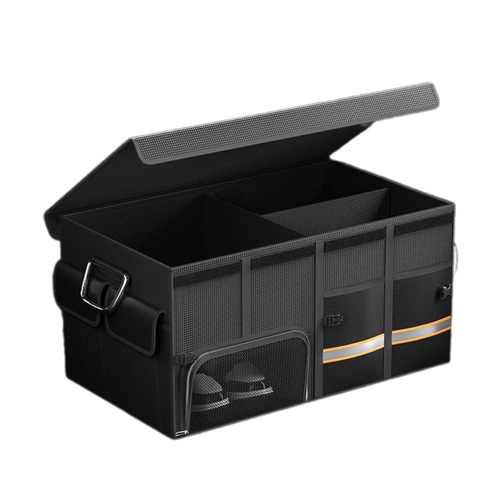 Car Trunk Organizer with Lid Shoes Compartment Reflective Belt Collapsible Waterproof Auto Organizer Multi Compartments
