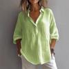 Lightweight Breathable Casual Blouse Loose Fit Women Shirt Lapel V Neck 3 4 Sleeve Pullover Tops Solid Color Daily Wear