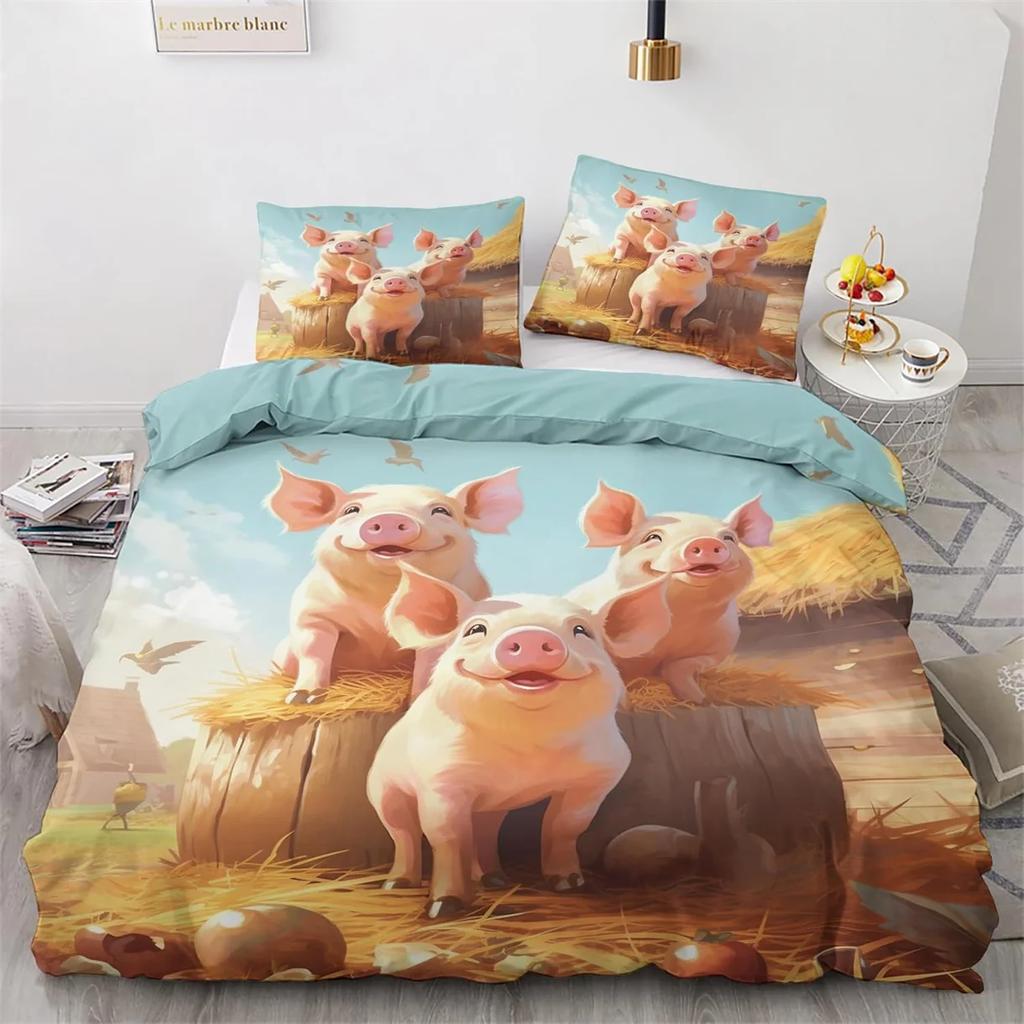 Farm Animal Pig Single Duvet Cover Set, Soft Microfibre Bedding Set,Reversible Quilt Cover And 1 Pillowcase 75*50Cm With Zipper