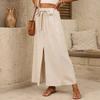 SHEIN Early Autumn New Item, Lace-up Cotton and Linen Skirt Temperament Vacation Casual Skirt Europe, America, Women's Clothing