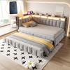 Canapé-lit rembourré 90x200cm, lit gigogne, éclairage LED et compartiments de rangement à la tête et au pied, ports USB et Type-C. Tissu velours Gris clair