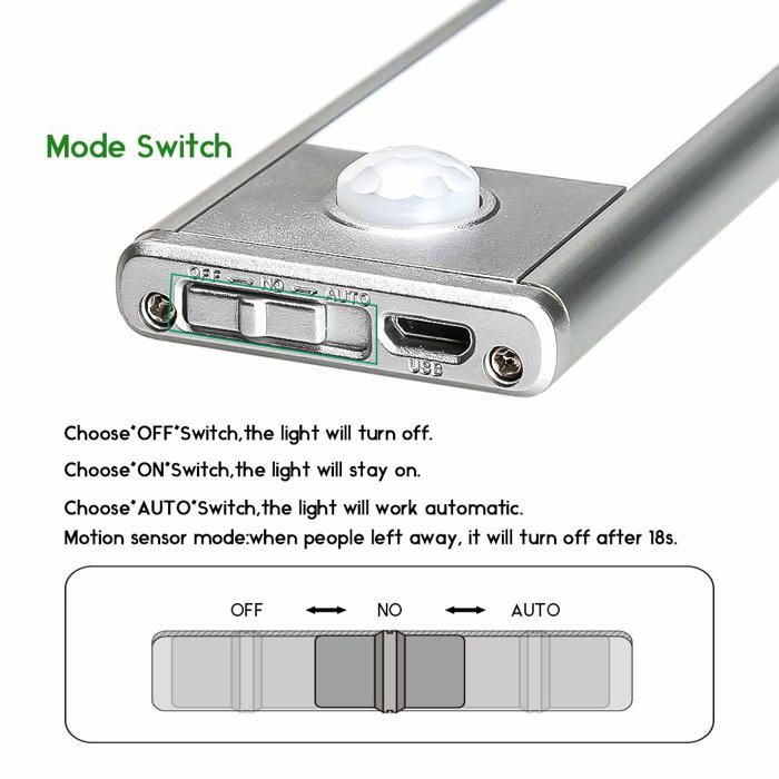 Lampe de Placard - AIMOONSA - LED Rechargeable - 20cm - Détecteur de Mouvement - Ultra Fine