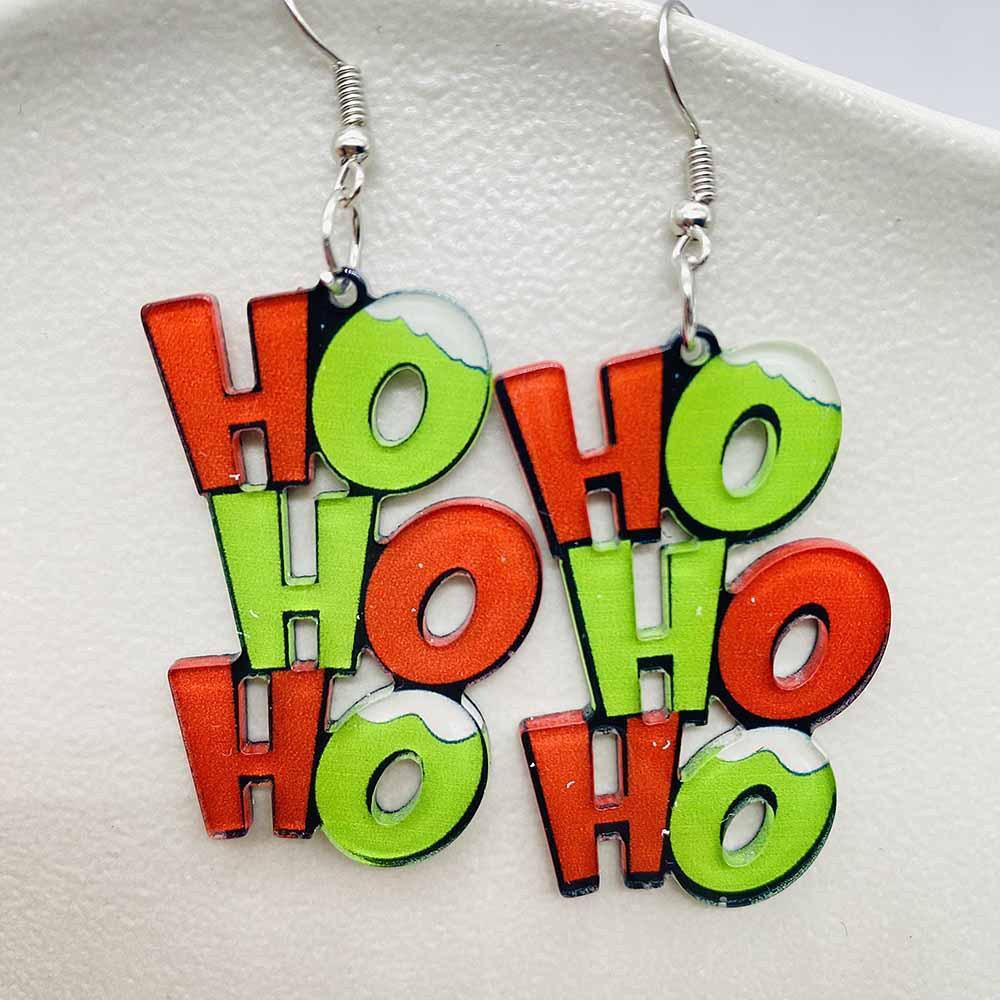 Christmas Grinch Acrylic Patchwork Earrings - Classic European & American Gift