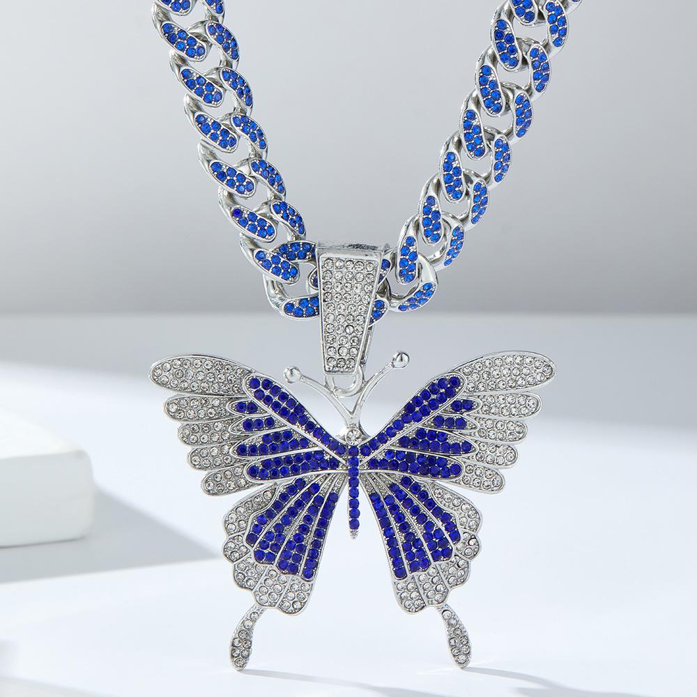 Trendy Zircon Butterfly Hip Hop Pendant Necklace for Couples