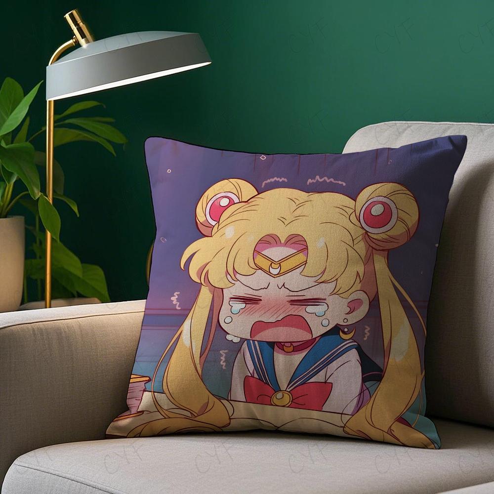S-SAILOR Anime M-MOON Pillow Case Pillowcase Anti-dustmite Pillow Invisible Zipper Silky Short Plush Sofa Cushion Cover