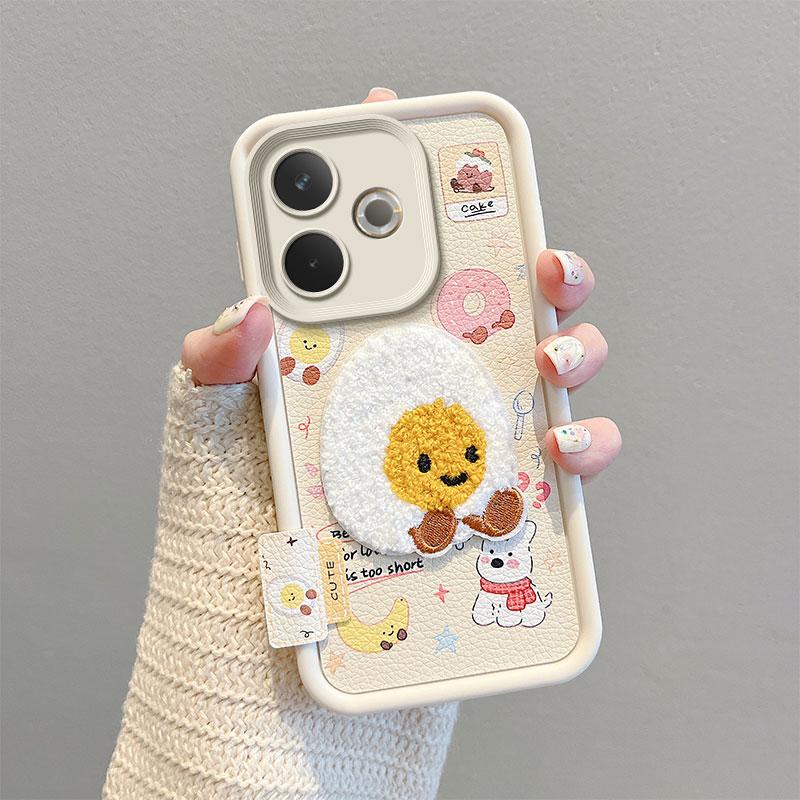KEYSION Cartoon Cute Plush Embroidery Case for OPPO A5 Pro 5G with Lanyard Silicone Shockproof Phone Cover for OPPO A5 Pro