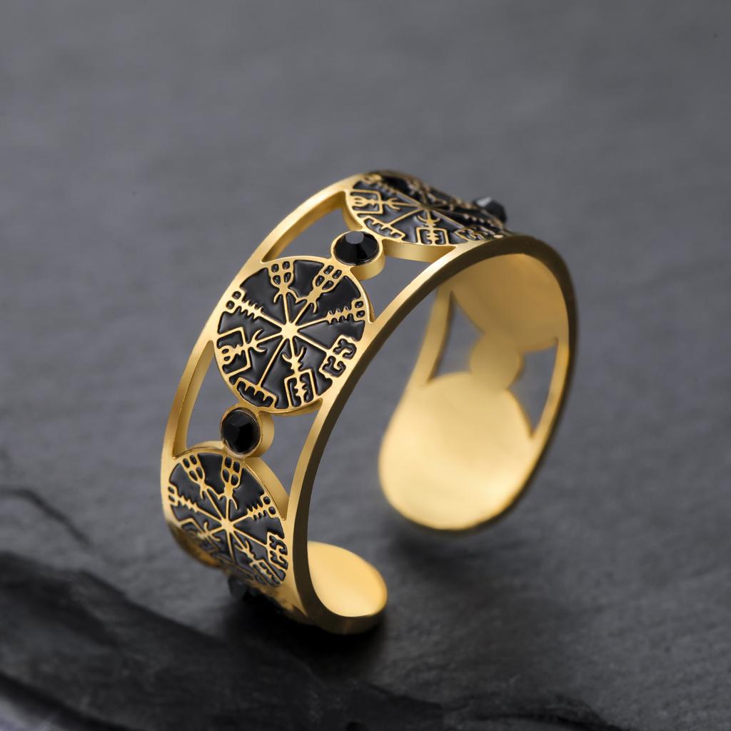 LIKGREAT Norse Vegvisir Rune Ring Viking Compass Rings Adjustable for Men Women Stainless Steel Gothic Jewelry Gift