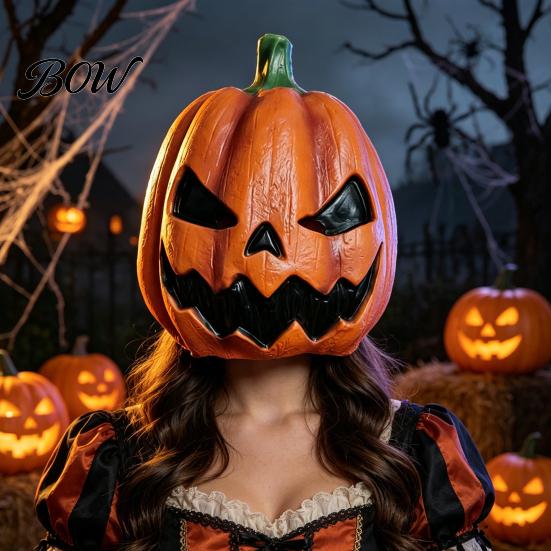 Detailed Pumpkin Costume Mask Halloween Mask, Latex Full Head with Realistic Texture, Scary Cosplay Prop Party Accessory for Night, Breathable