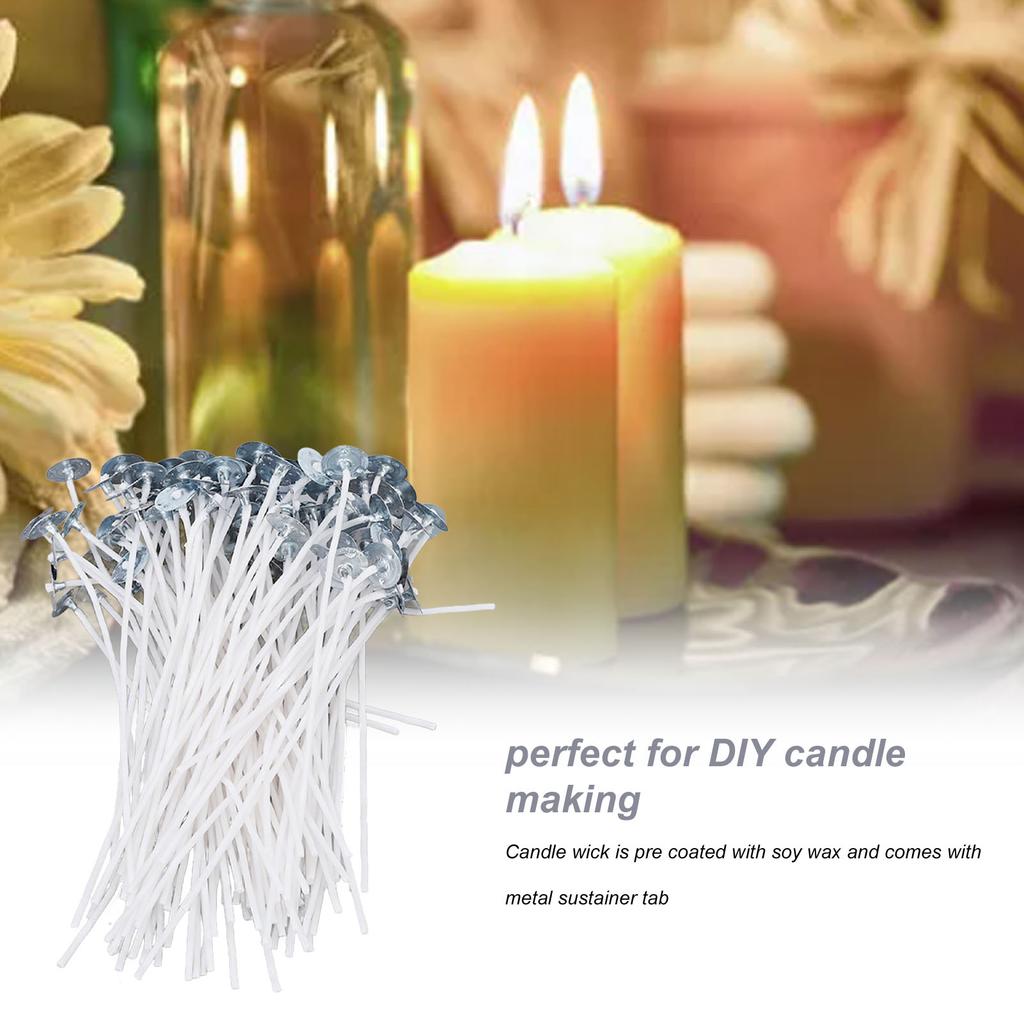 100pcs 12cm Candle Wick Core Pre Waxed Metal Sustainer Tab White for DIY Crafts Candle Making