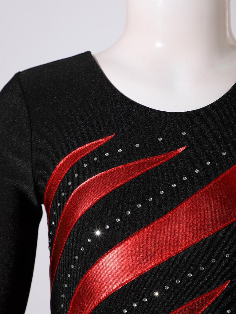 Dziecięce dziewczęce błyszczące dekoracje ze strasami gimnastyka trykot wokół szyi z długim rękawem Fitness taniec body strój