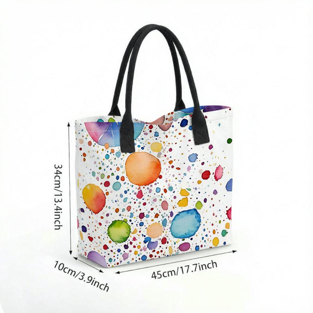 Colorful Watercolor Dots Print Tote Bag Stylish Casual Canvas Shoulder Handbag for Daily Use