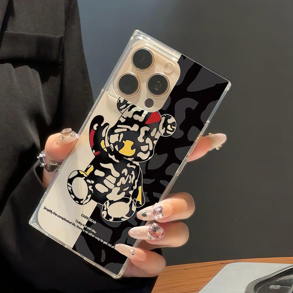 Square Back Tube Protection Clear Case For iPhone 12 16 ProMax 15 Plus 14 Pro Max 13 11 Anti-Oxygen,Black Violent Bear Pattern Casing