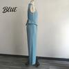 Women Two-piece Women's Summer 2 Piece Business Work Outfits Sleeveless Button Slim Fit Suit Down Vest And Wide Leg Pants Matching Set Clothing