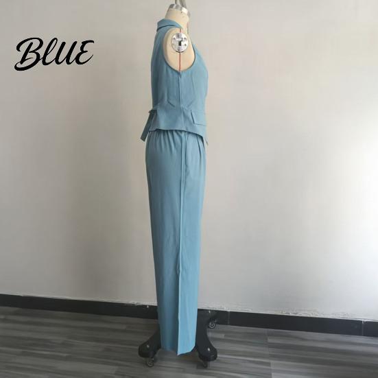 Women Two-piece Women's Summer 2 Piece Business Work Outfits Sleeveless Button Slim Fit Suit Down Vest And Wide Leg Pants Matching Set Clothing