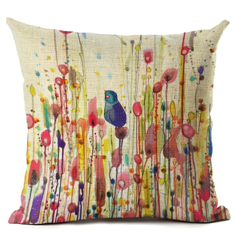 Animal Bird Pattern Cushion Cover Bird Cotton Linen Decorative Pillowcase For Sofa Plant Pillow Case Cover Kussensloop Almohada