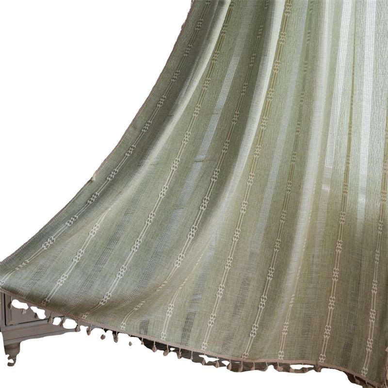 Luxury Emerald Striped Embroidery Curtains - Artisan Openwork Sheers for Gourmet Kitchens & Designer Living Rooms Certified Linen