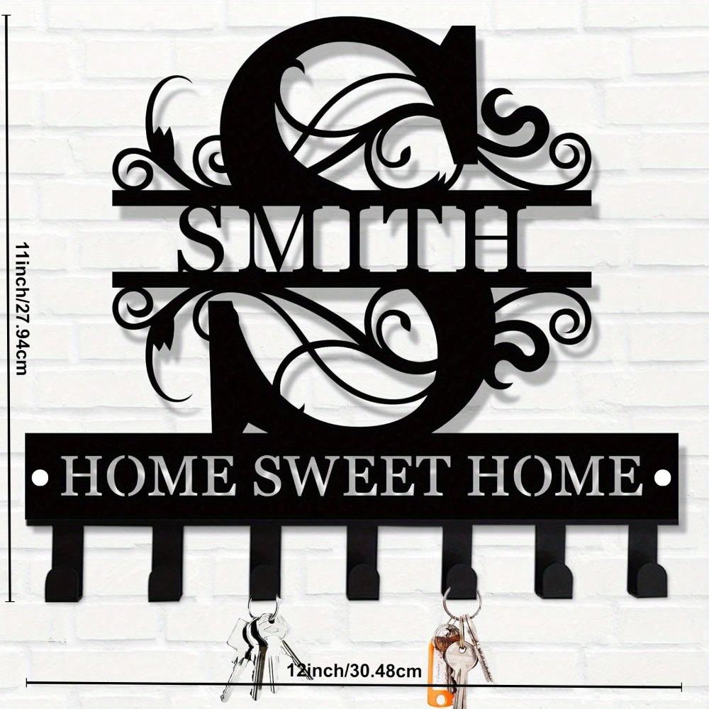 

Personalized Metal Family Name Key Holder Wall Mount, Entryway Organizer with Hooks, Custom Wall Rack for Keys, Valentine s Day Gift TY0907