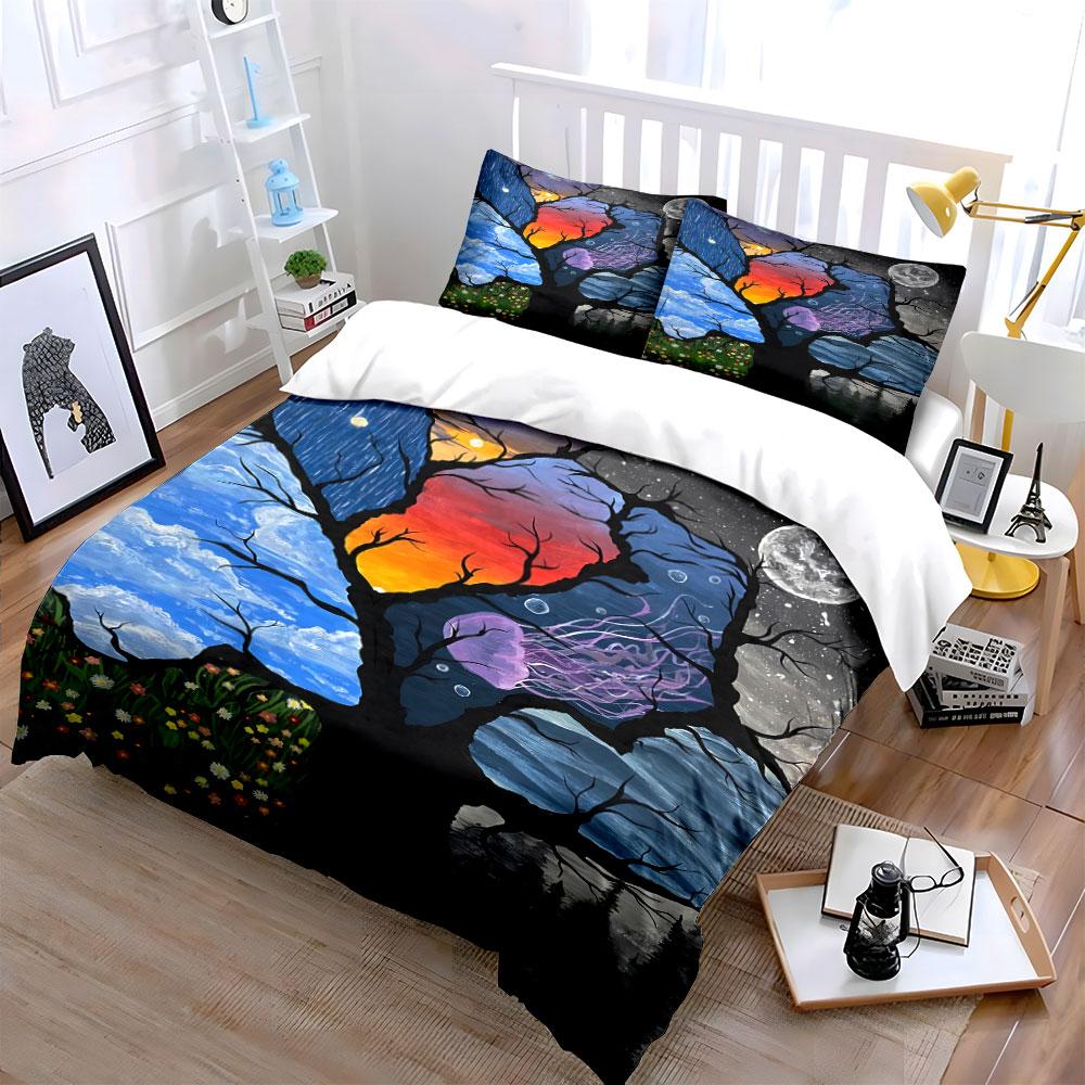 Colorful Trees and Moon. Bedding Sets Duvet Cover Sets Duvet Covers Pillowcases(1 * Duvet Cover 2 * Pillowcases, Without Duvet Insert)
