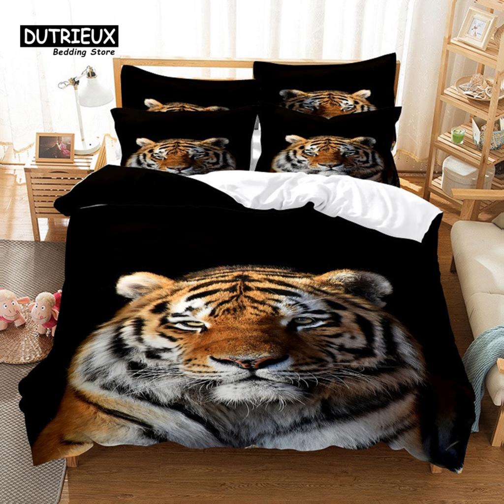 

Running Tiger Bedding Set, 3Pcs Duvet Cover Set, Soft Comfortable Breathable Duvet Cover, For Bedroom Guest Room Decor EU single(135x200cm)