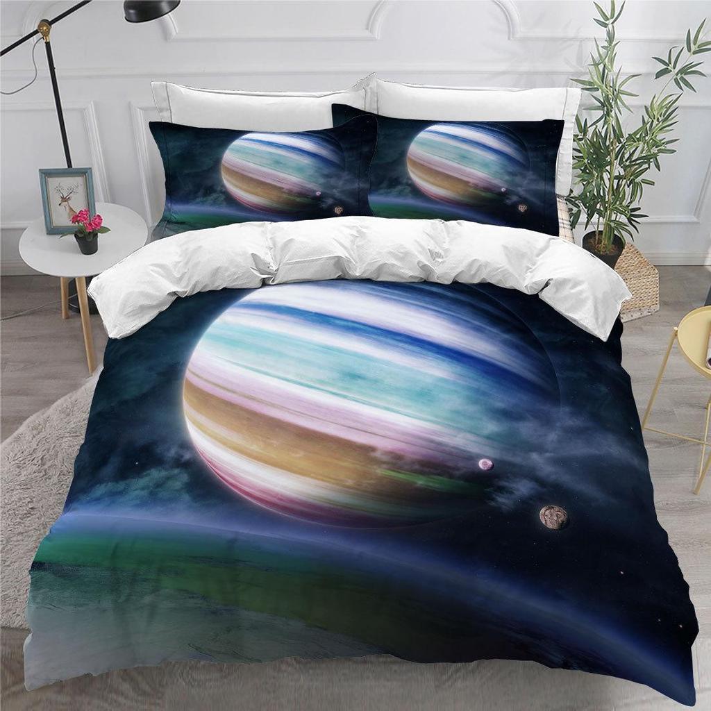 3D Fantasy Starry Sky Series Bedding Set Cosmic Planet Quilt Cover Pillow Case 2 or 3 Pieces AU240 * 270 Extra Large Size Home Decoration