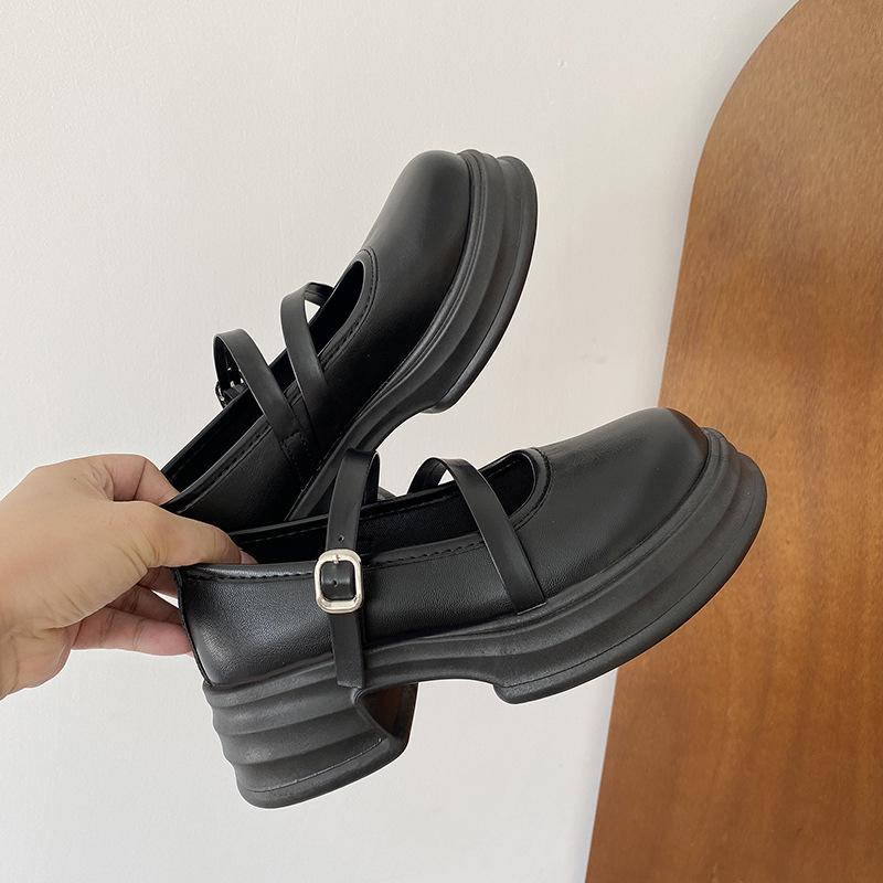 Mary Jane Women's Leather Shoes - 2023 Spring/Summer, Versatile Academy Style, Thick Sole, Low-Cut, Comfortable