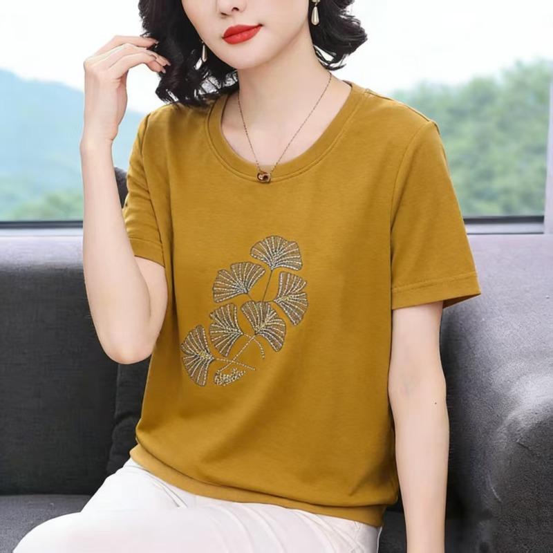 

Хлопковые Летние Новые Свободные Повседневные Топы с Коротким Рукавом для Пожилых Людей Большого Размера XL жёлтый