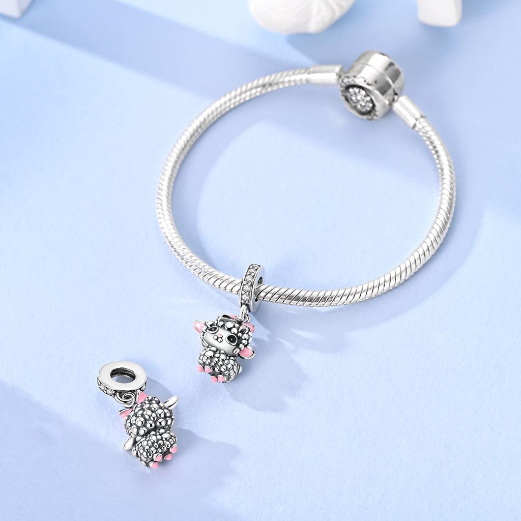 Copper Original Cute Pink Bow Lamb Pendant Beads Charms Fit Diy Bracelet Keychain Jewelry For Women Gifts