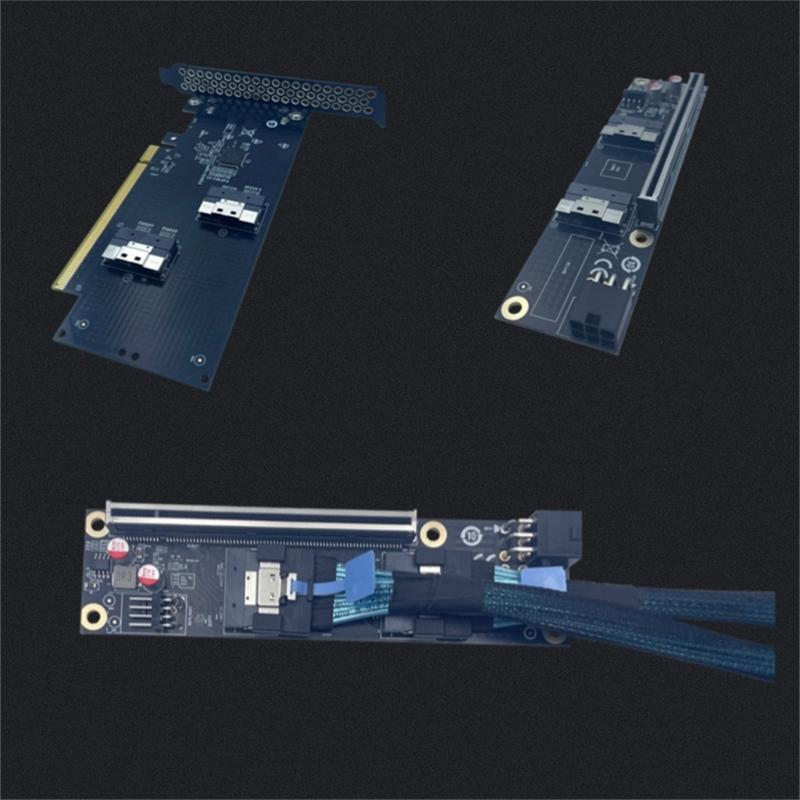 Universelle PCIe4.0/5.0-kompatible Erweiterungskarte zur Umwandlung eines X16-Slots in SlimSAS-Schnittstellen für den Anschluss mehrerer Geräte