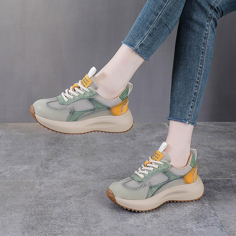Genuine Leather Women Shoes 4cm Air Mesh Soft Soled Loafer Ethnic Moccasins Rubber Native Flats Shoes Women Flat Walking Shoes